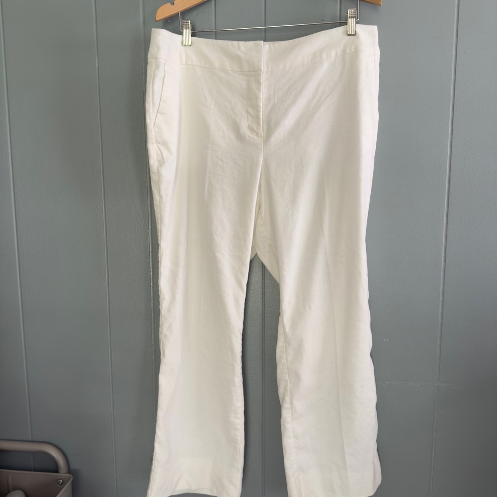 Ann Taylor Factory white linen blend pants size‎ 14 flat front wide leg trousers